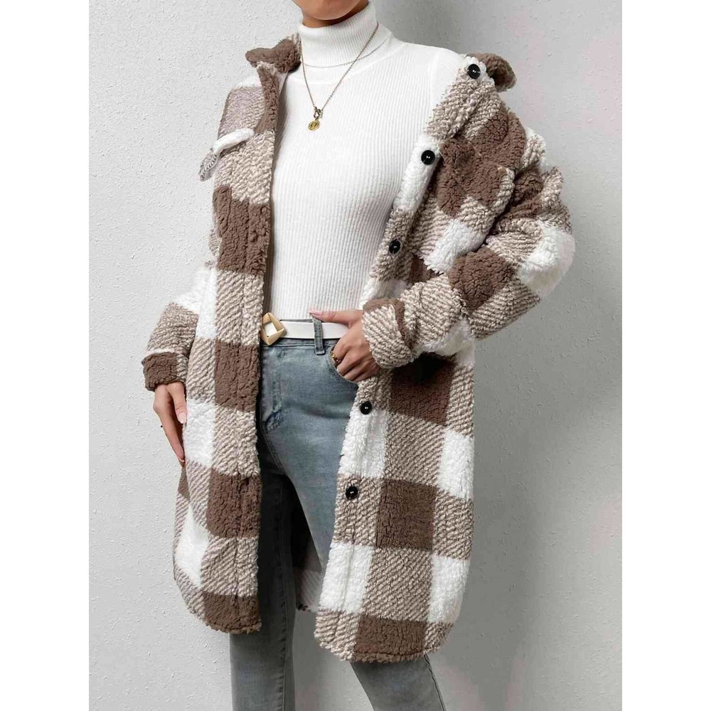 Plaid Button Down Longline Coat - Picture 6 of 8